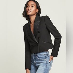 Veronica Beard Nevis Cropped Tuxedo Jacket Black Double Breasted Satin Size 4
